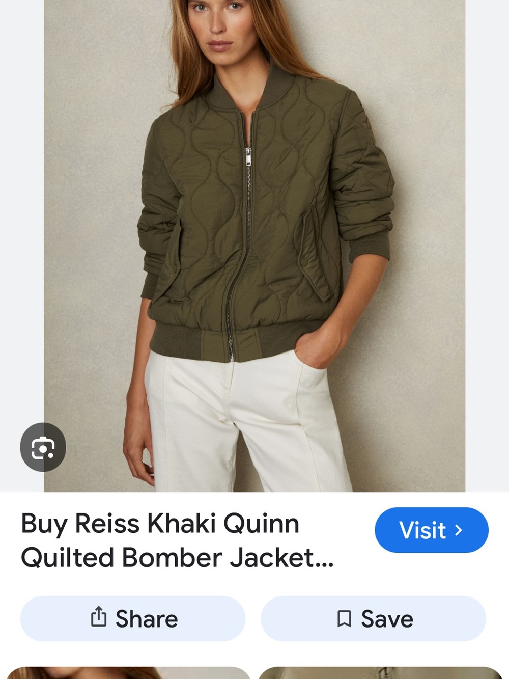 Reiss Khaki Quilted Bomber Jacket - Picture 1 of 2